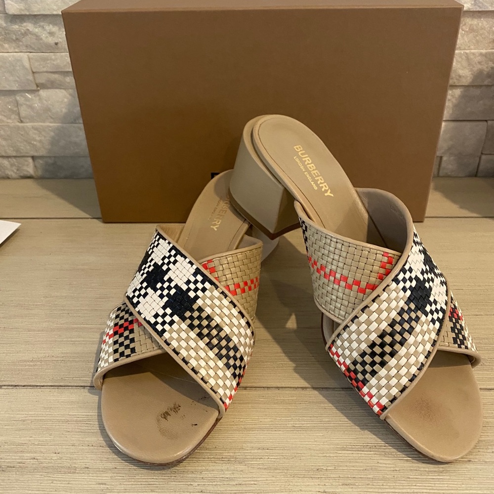 Burberry Latticed Leather Block-heel Sandals